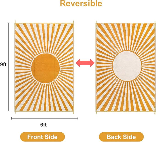 Anidaroel Outdoor Area Rug for Patio Clearance 6X9ft Waterproof, Reversible Plastic Straw Rug Outside Rug, Stain & UV Resistant RV Mat for Camping, Porch, Balcony, Pool Deck, Backyard(Orange,6‘x9')