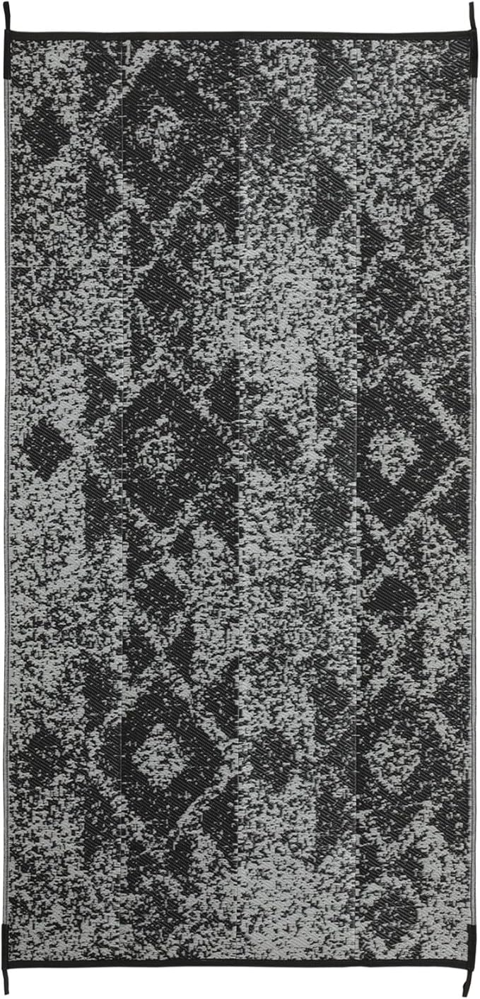 Waterproof Outdoor Rug 9x18 ft, Reversible Plastic Straw Rug, Easy to Clean Patio Rug, Portable Carpet for Patio, RV, Deck, Balcony, Backyard, Picnic, Beach, Mosaic, Gray