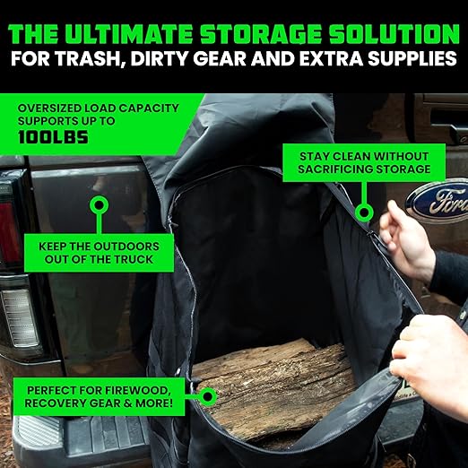 Rhino USA Tail Gate Trash Bag – Molle Compatible Overlanding Gear, Camping Essentials & Ultimate Accessory for Jeep Gladiator, Trucks & More - Black