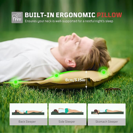 Self Inflating Sleeping Pad for Camping, Insulated Inflatable Camping Mattress for Winter, with Pillow, Dual Valves, Memory Foam, Sleeping Mat for Backpacking, Hammock, Tents, Floor