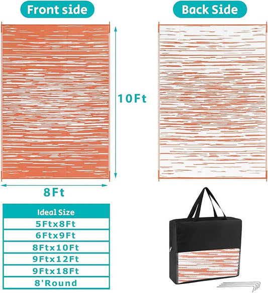 HEBE Outdoor Rug 8'x10' for Patios Clearance Waterproof Patio Mat Plastic Straw Rug Reversible RV Camping Tent Rug Outside Indoor Outdoor Area Rugs for RV,Deck,Beach,Balcony,Camper
