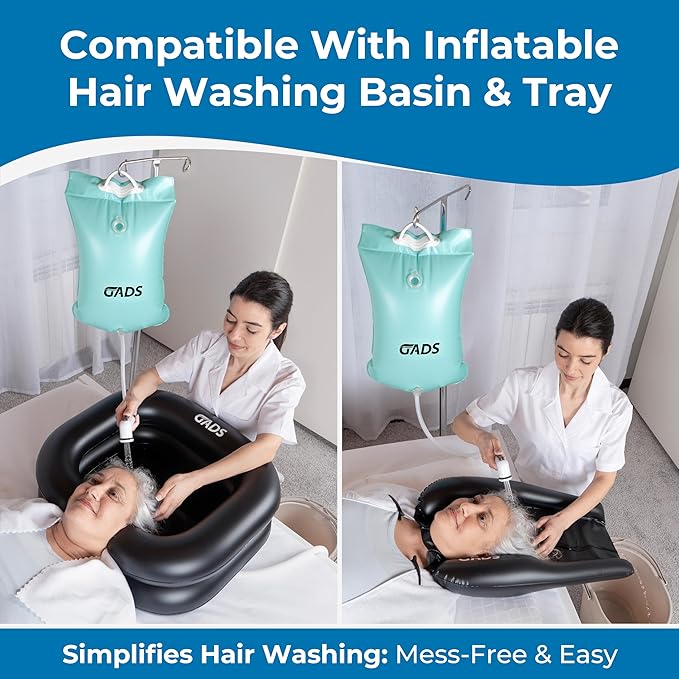 Portable Hair Washing Station, 2.5 GL Bedside Shower Water Bag for Hair Washing in Bed, Use with Inflatable Shampoo Basin, Inflatable Hair Washing Basin, Inflatable Bathtub - Blue