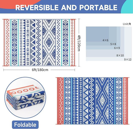 Outdoor Rugs Patio Camping Waterproof - 4x6 Plastic Straw Patio Rug Portable for Campers, Outside RVs Mat, Outdoor Area Carpet for Patios Clearance, Backyard Porch, Balcony, Picnic