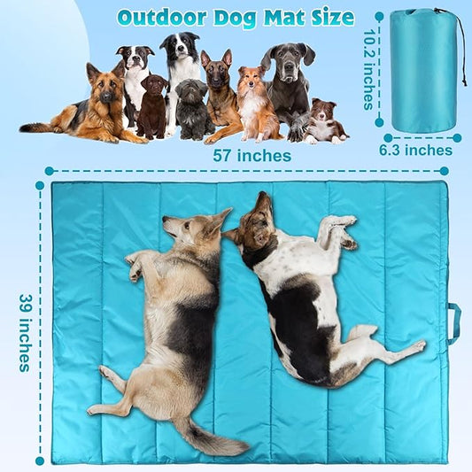 BWOGUE Large Outdoor Dog Bed Mat, Portable Waterproof Camping Dog Mat, Washable Dog Travel Mat with Carry Bag for Medium and Large Dogs Sleeping, 57"X39"(Blue)