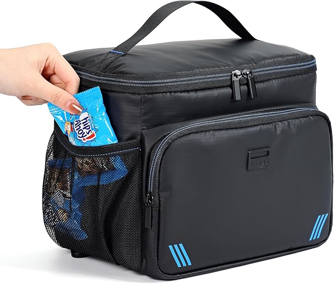 ZEEMO Insulated Lunch Bag for Men Women, Cooler with Adjustable Shoulder Strap, Leakproof Box for Work, Picnic, Black