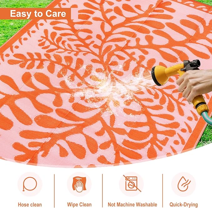 Anidaroel 6'x9' Outdoor Rug for Patio, Reversible Waterproof Patio Rug, Outdoor Plastic Straw Rug Outside Area Rug, RV Mat for Camping, Porch, Balcony, Pool Deck, Backyard (Orange, 6’x9')