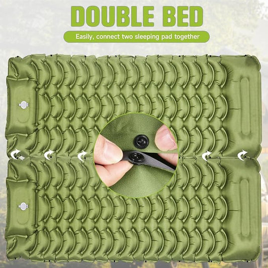 Sleeping Pad, Ultralight Inflatable Sleeping Pad for Camping with Pillow, Built-in Pump, Ultimate for Camping, Hiking - Airpad, Carry Bag, Repair Kit, Compact & Lightweight Camping Pad(Green)
