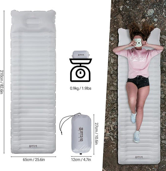 Himalaya Backpacking Sleeping Pad with Pillow Inflatable Sleeping Pad for Camping with 4-Layer Design - 3.3 R Value - Thick 3.9" -20D Nylon+TPU Reversible Sleeping Pad Lightweight Waterproof