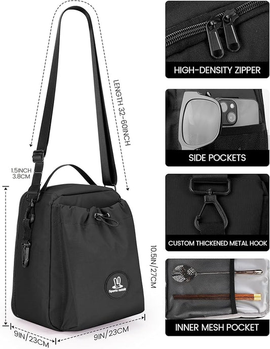 Sports Rabbit Insulated Lunch Bag for Men & Women – Compatible with 40/30OZ Stanley Cups – Leakproof Cooler Tote, Wax-Coated Oxford Fabric, Adjustable Strap – Perfect for Work, Travel, Picnics (Black)