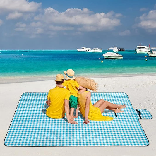 Large Beach Blanket Waterproof Sandproof Picnic Blankets Outdoor Blanket Foldable Beach Mat Sandfree with Carry Strap Lightweight Beach Blankets fit 2 to 4 Adults for Beach Camping Grass Lawn Park