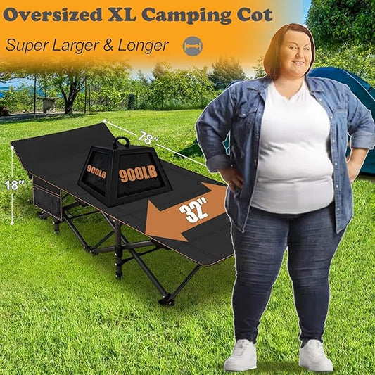 ABORON 2PK Oversized Folding Camping Cot for Adults, Double Layer 1200D, 500lb Capacity, Heavy Duty Guest Cot with Mat & Carrying Bag for Indoor & Outdoor Use