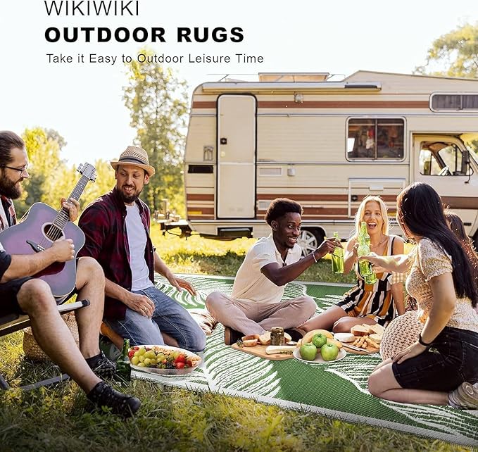 wikiwiki Outdoor Rug, 8x10ft Waterproof Reversible Mat Indoor Outdoor Rugs Carpet, Small Area Rug Plastic Straw Rug for Patio Deck Balcony Pool RV Camping Beach Picnic, Green, Rugscape Series