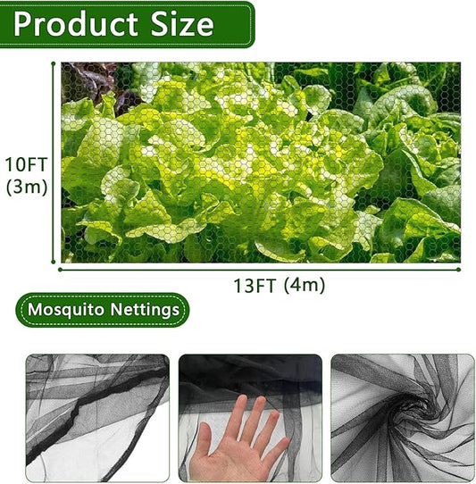 2 Pcs Mosquito Nettings,10 x 13Ft Fly Insect Bird Net Garden Mesh Screen Barrier,Mosquito Mesh Screen for Patio,Balcony,Camping,Umbrella,Protecting Vegetables Fruit Tree Plants(Black)