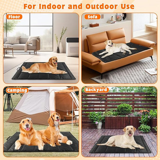 BWOGUE Large Outdoor Dog Bed, Portable Waterproof Camping Mat, Washable Travel Mat with Carry Bag for Medium and Large Dogs, 57"X39" (Black)