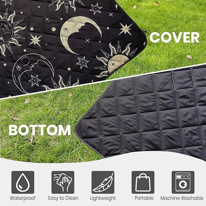 Waterproof Outdoor Blanket, 78.7x55inch, Printed Large Picnic Blankets, Foldable Picnic Mat, Camping Blanket for Picnic, Grass, Park, Lawn, Beach - Sun and Moon
