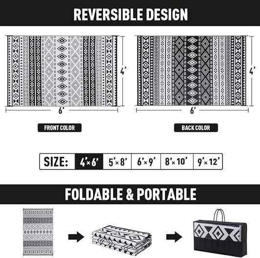 WILDROOTS 4'x6' Outdoor Plastic Rug for Patio Clearance, Waterproof Mat, Reversible Plastic Camping Rugs, RV, Porch, Deck, Camper, Balcony, Backyard