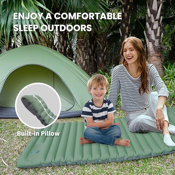 Camping Sleeping Pad - Camping Mattress, 4" Thick Ultra-Light, Pillow Built in Foot Pump, Thickened and Silent Anti-air Leakage, Hiking Camping, Family Trips Green