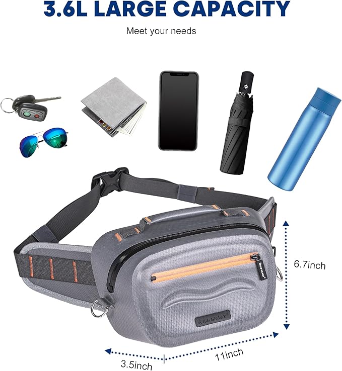WILD HEART Airtight Waterproof Waist Bag Luya Bag 3D Dimension Shape Case 3.6L TPU Material for Outdoor Kayaking, Rafting, Boating, Swimming, Camping, Hiking, Beach, Fishing (Grey)