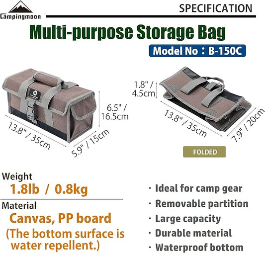 CAMPINGMOON 13.8-inch Bottom Waterproof Outdoor Camping Tent Stakes Hammer Multi-Container Storage Bag B-150C