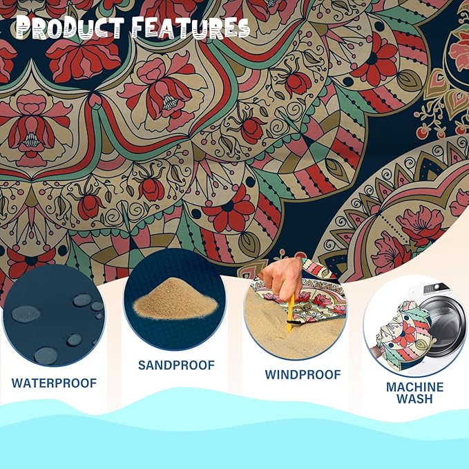 Beach Blanket Waterproof Sandproof 1-7 Adult Oversized 78 '' ร 81 '' Lightweight Durable Compact Sand Free Beach Mat for Travel Camping Hiking Picnic Blanket Extra Large