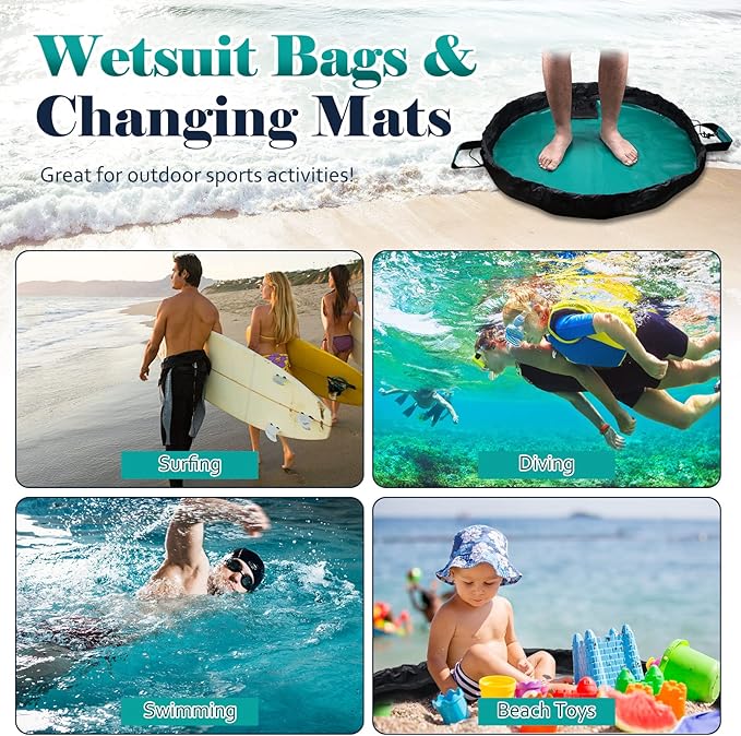 Wetsuit Change Mat, Portable Large Beach Dry Bag Waterproof Changing Mats with Shoulder and Handle Strap for Surfing