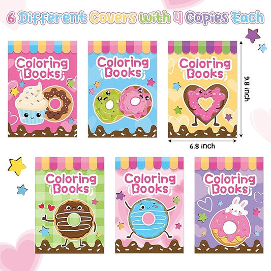 24Pcs Donut Coloring Books for Kids Bulk Cute Mini Coloring Booklet DIY Art Drawing Book with Dessert Doughnut for Toddlers Birthday School Party Favors Goodie Bag Filler