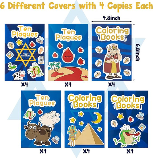 24Pcs Passover Coloring Books for Kids Bulk Ten Plagues Mini Coloring Booklet Pesach Jewish Holiday DIY Educational Art Drawing Book with for Jewish Pesach Seder Party Favors Goodie Bag Filler