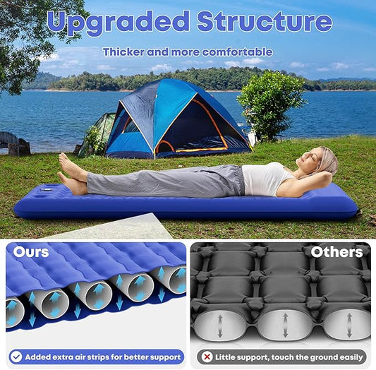 Sleeping Pad 4.7" Extra Thick, Upgraded Reinforced Support Structure with Built-in Foot Pump and Pillows Portable Camping Air Mattress Bed for Tent Backpacking Hiking