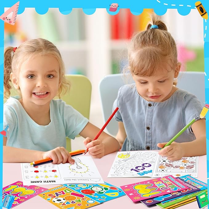 100th Day of School Activity Books for Kids - 24Pcs Happy 100 Days Mini Games Coloring Book Set Bulk Mazes Word Search Word Scramble Games for School Classroom Reward DIY Art Gifts Party Favors