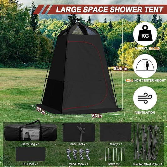 Camping Shower Tent, Oversize Pop Up Changing Tent, Portable Outdoor Bathroom Toilet Tent with Floor, Easy Set Up Privacy Shelter for Dressing, Hiking, Fishing, UPF50+