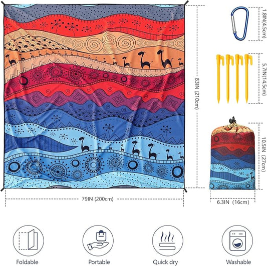 Beach Blanket Waterproof Sandproof Extra Large Beach Mat 79" X 83"/120"x108"for 1-8 Adults Quick Drying Durable Outdoor Picnic Mat for Beach Travel Camping Hiking
