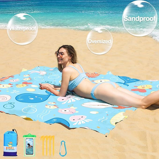 BYDOLL Beach Blanket 78''X81'' 4-7 Adults Oversized Lightweight Waterproof Sandproof Blanket for Beach Large Picnic Mat Travel Camping