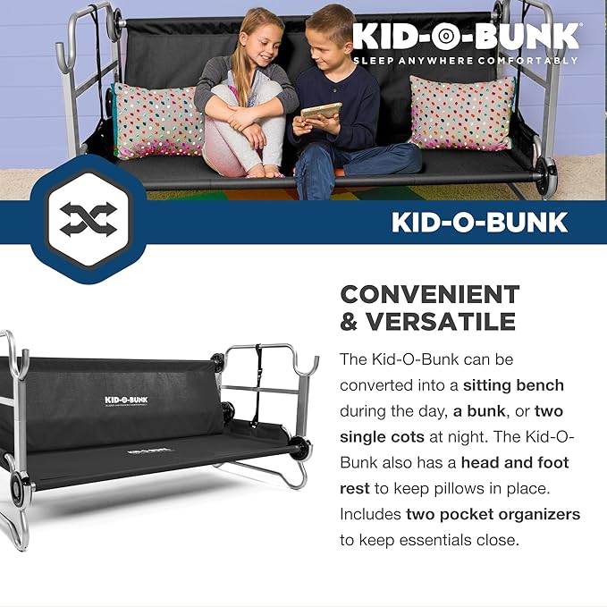 Disc-O-Bed Youth Double Cot Kid-O-Bunk, Modular for Bunk Beds, Dual Cots, or Bench with 2 Carry Bags for Portable Transport