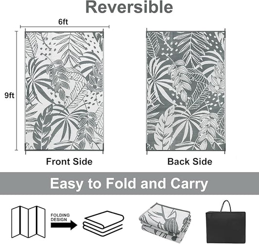 Anidaroel Outdoor Rugs 6x9ft for Patios Clearance Waterproof, Reversible Tropical Plastic Straw Camping Mat Outside Rug, Large Outdoor Area Rug for RV, Porch, Deck, Balcony, Picnic(6'x9')