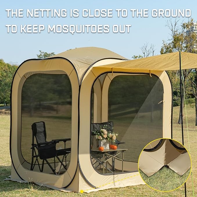6x6 FT Pop Up Screen Tent - Instant Screened Gazebo Canopy with Mosquito Net, Portable Backyard Tent for 4-6 People, Easy Setup Patio Shelter for Camping, BBQ, Sports & Outdoor Activities