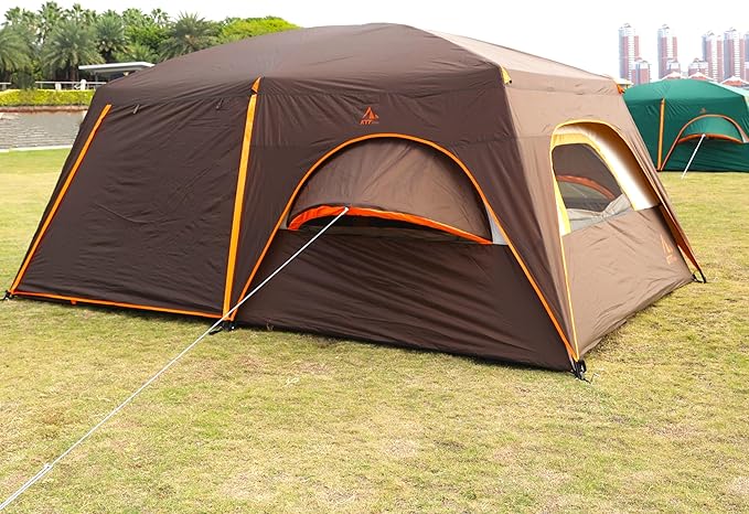 KTT Extra Large Tent 12 Person,2 Bay-Windows,Family Cabin Tents,14'Lx10'Wx6.58'H,2 Rooms and 3 Doors 3 Windows with Mesh,Waterproof,Straight Wall,Big Tent for Outdoor,Picnic,Camping,Gathering