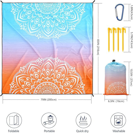 AISPARKY Beach Blanket Waterproof Sandproof, Oversized Large Beach Mat 79" X 83"/120"x108" for 1-8 Adults, Quick Drying&Compact&Lightweight, Picnic Mat Vacation Essentials for Beach Camping Travel