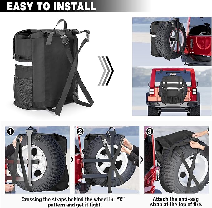 Spare Tire Trash Bag with a Car Trash Can, Tailgate Trash Bag for Truck, SUV or Car, Fits Tire up to 40”, Black