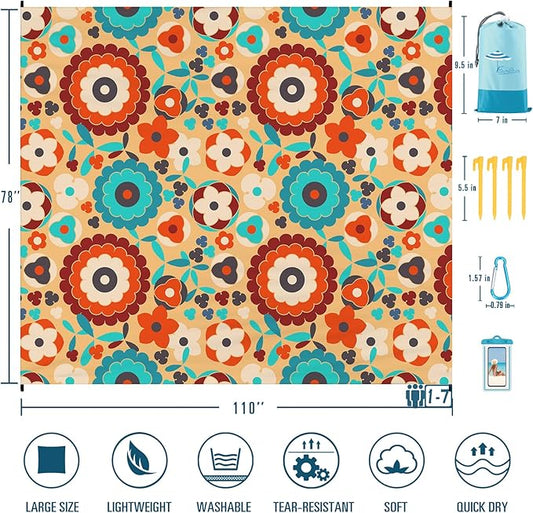 Beach Blanket Sandproof Waterproof 78''×110'' 1-7Adults Oversized,Compact Lightweight Durable Beach Mat for Travel Camping Hiking Picnic Blanket