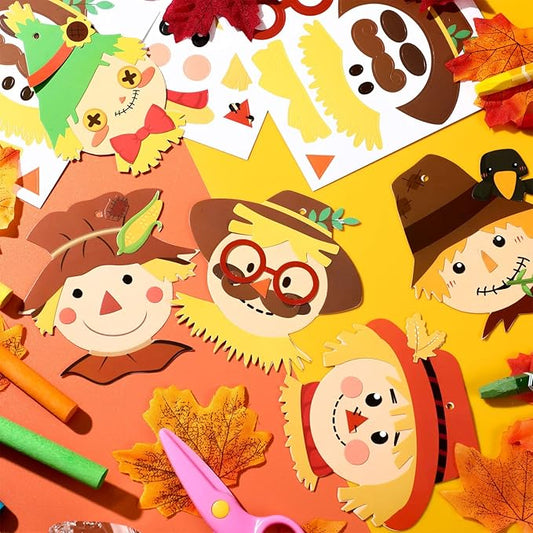 Yexiya 24 Pieces Fall Scarecrow Head Craft Kits Assorted Scarecrow DIY Ornaments for Kids Art Gift Favors Autumn Thanksgiving Project Home Classroom Game Activities