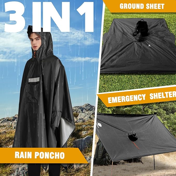 ANYOO Hooded Rain Poncho for Adults Waterproof Lightweight Rain Coat for Men Women Reusable Rain Jacket for Emergency Outdoor