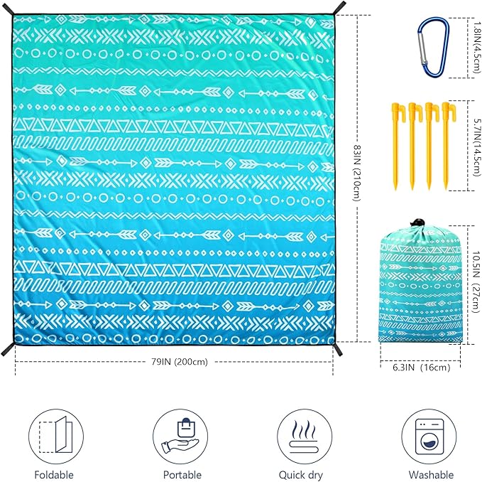 AISPARKY Beach Blanket Waterproof Sandproof, Oversized Large Beach Mat 79" X 83"/120"x108" for 1-8 Adults, Quick Drying&Compact&Lightweight, Picnic Mat Vacation Essentials for Beach Camping Travel
