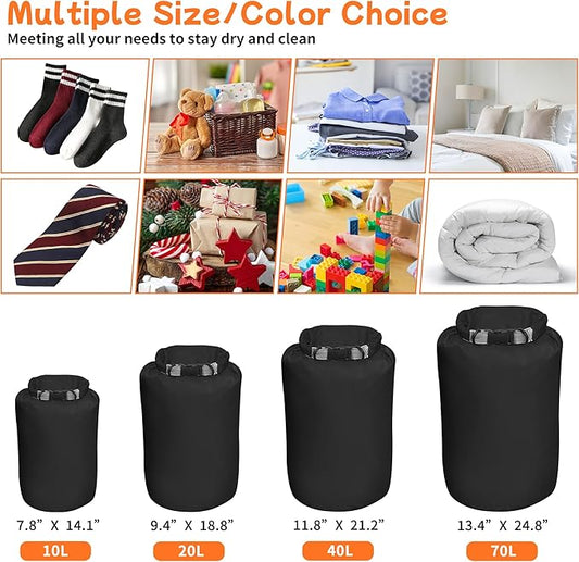 Desoto Waterproof Dry Bag 2 packs, 2L/5L/10L/20L/40L/70L Dry Sack Lightweight Portable, Dry Storage Bag to Keep Gear Dry Clean for Kayaking, Gym, Hiking, Swimming, Camping