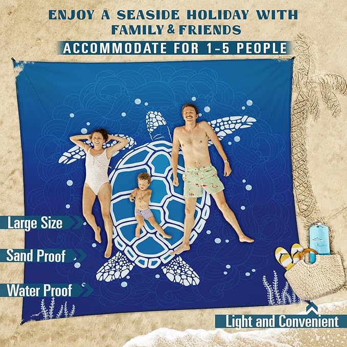 Beach Blanket 78''ร81'' 1-5 Adults Oversized,Compact Lightweight Durable Beach Mat for Travel Camping Hiking Picnic Blanket