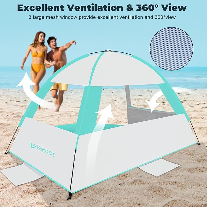 Venustas Beach Tent Sun Shelter for 3-10 Person, UPF 50+ UV Protection Canopy, Lightweight and Easy Setup Cabana, Portable Beach Shade