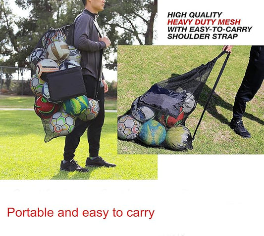 Greenery-GRE Extra Large Mesh Equipment Bag Adjustable Strap Drawstring Heavy Duty Hold 15 Soccer Balls Netball Basketball Football Bags Sports Duffel