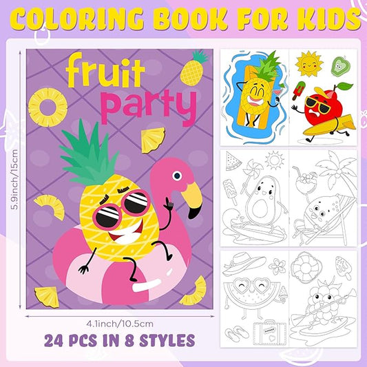 Pasimy 48 Pcs Summer Fruit Party Favors Coloring Books with Stackable Crayons Coloring Pages Drawing Booklet Party Supplies for DIY Art Painting Games Goodie Bag Fillers