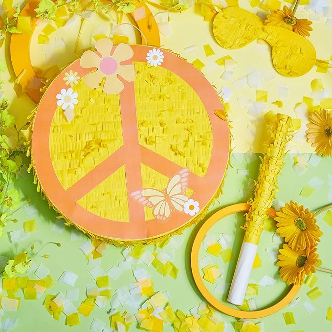 12.9 Inch Groovy Retro Hippie Boho Pinata Hippie Boho Party Favors Peace Sign Two Groovy Pinata 60's 70's Hippie Party Pinata for Hippie Boho Groovy Flower Birthday Baby Shower Wedding