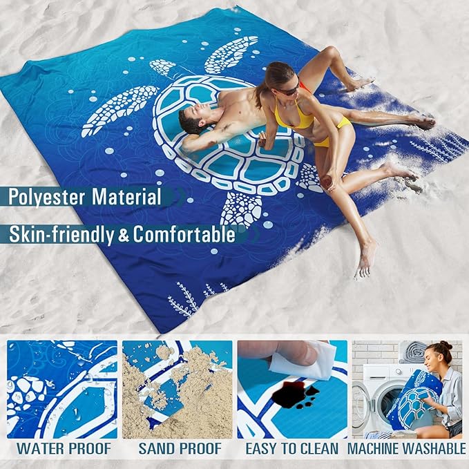 Beach Blanket 78''ร81'' 1-5 Adults Oversized,Compact Lightweight Durable Beach Mat for Travel Camping Hiking Picnic Blanket