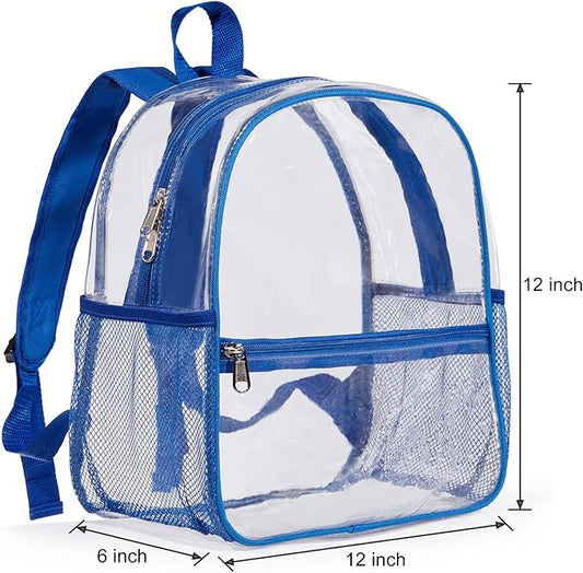 ZJIE Clear Backpack, 12x12x6 Stadium Approved, Transparent See-Through for Concerts, Sports, Work, School, Security (Blue)